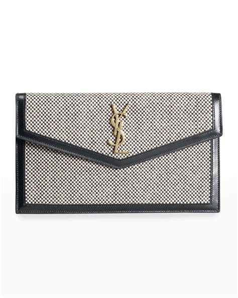 ysl tweed clutch|Saint Laurent Uptown YSL Checkered Tweed Clutch Bag.